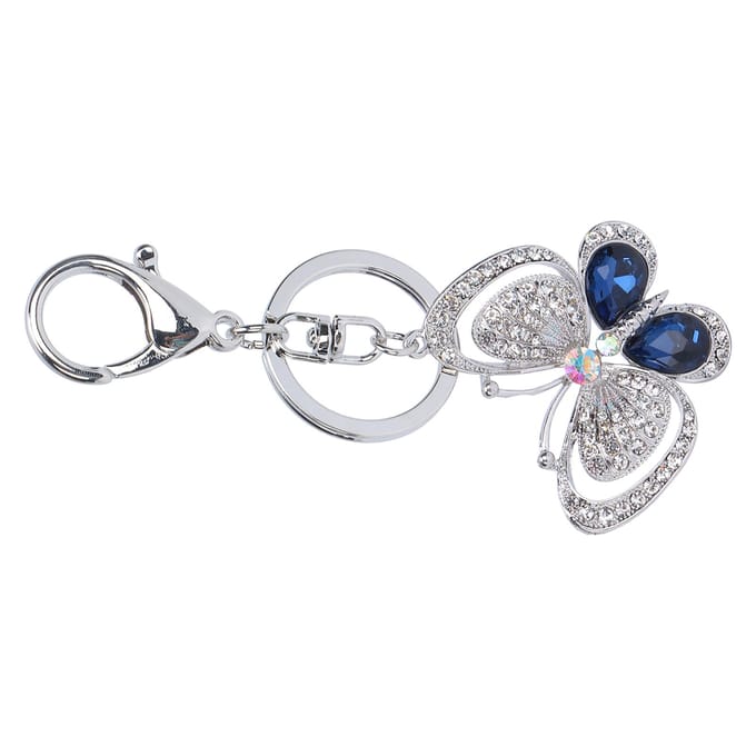 Sleutelhanger Vlinder Zinklegering Strass Steentjes Glanzende Hanger voor Dames Tas Auto Interieur wit
