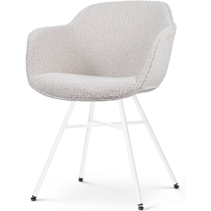Nolon Noa-Mare Eetkamerstoel Bouclé Beige - met Armleuning - Stof - Witte Poten - Modern - Industrieel