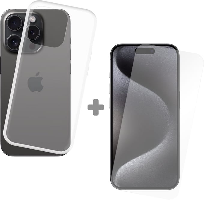 Just in Case soft TPU Hoesje + Tempered Glas Screenprotector geschikt voor iPhone 15 Pro - Transparant