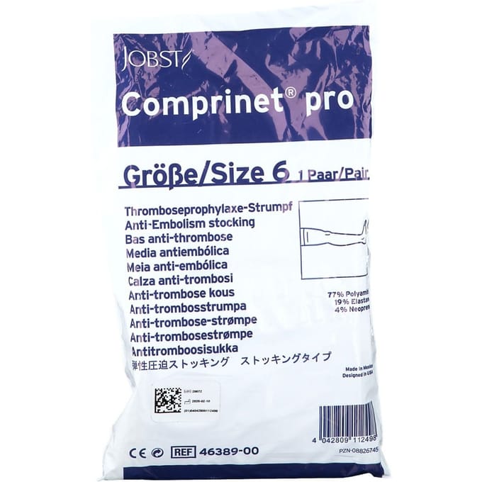 Anti-trombose beenkous 'Comprinet Pro', Maat 6: kuitomvang(maat L): 38-46 cm beenlengte(maat L): 80-97 cm, Wit, per paar
