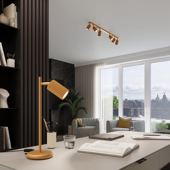 Hanglamp KARBON 2 met 2 geribbelde buiskappen in lijn - Sollux Lighting - IP20 - Goud aluminium behuizing - 30 x 6.5 x 90 cm - 2 x GU10 LED, exclusief lichtbron - 2 x 10 W - Minimalistische hanglamp voor slaapkamer, woonkamer en gang