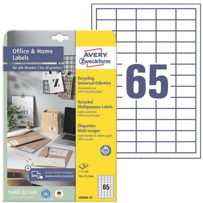 Avery Etiketten Zweckform 38 X 21,2 Mm Kringlooppapier 100 Stuks