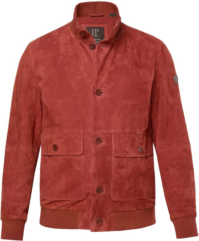 JP 1880 - Heren - Leren jack suède opstaande kraag knoopsluiting - Kaneelbruin - Maat L