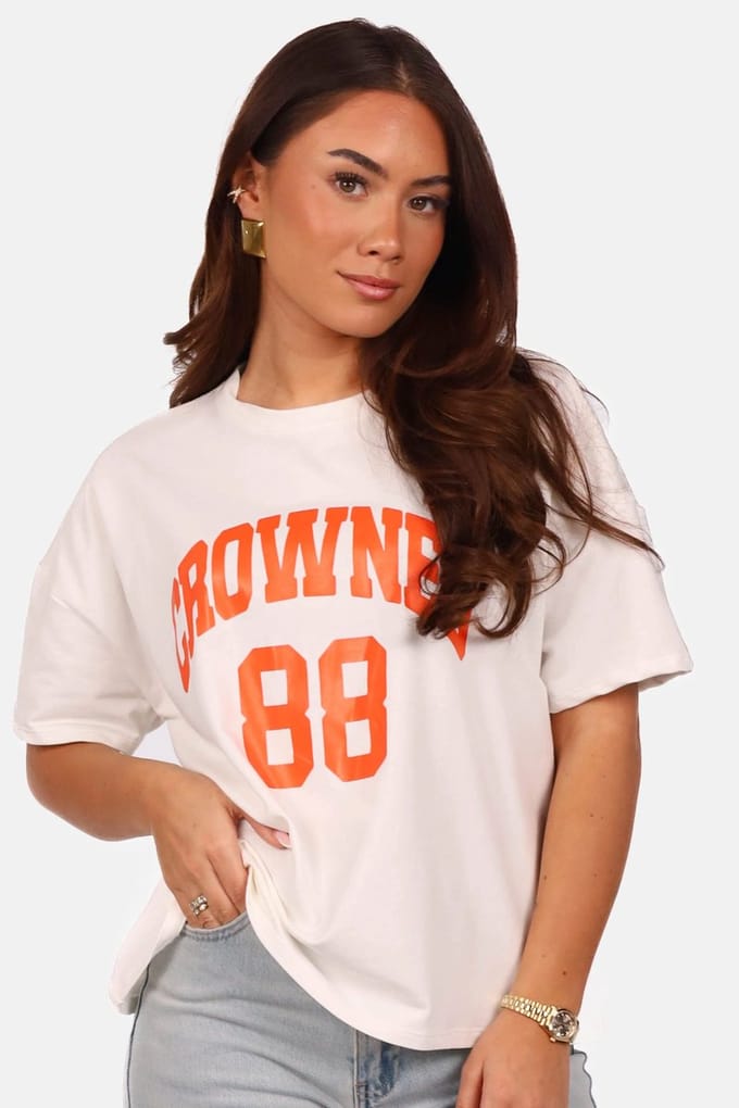 Getdrezzed Top - Maat: L - Oversized T shirt met opdruk crowned 88 wit