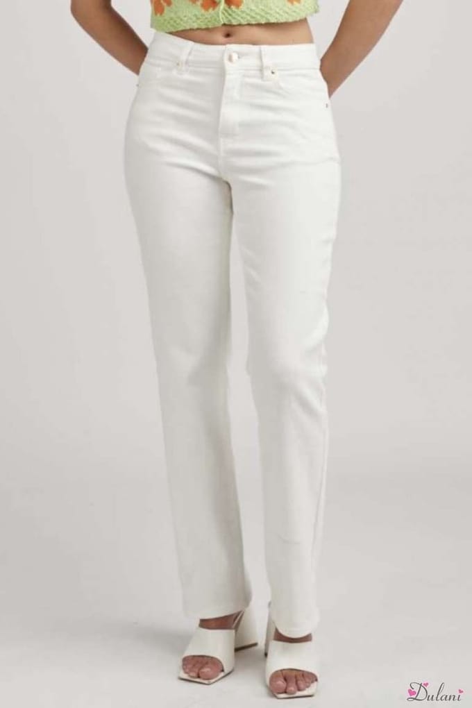 Broek Toxik3 hoge taille straight white jeans H2613-1