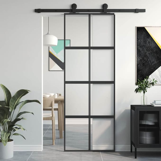 vidaXL - Schuifdeur - 76x205 - cm - gehard - glas - en - aluminium - zwart