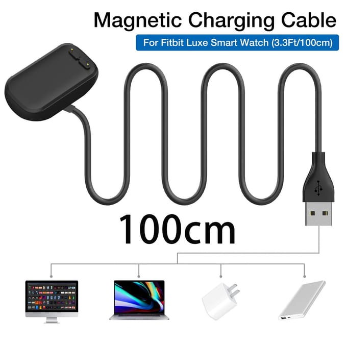 Magnetische USB-oplaadkabel Compatibel voor Fitbit Luxe Armband Oplader Datakabel 100CM Band gray