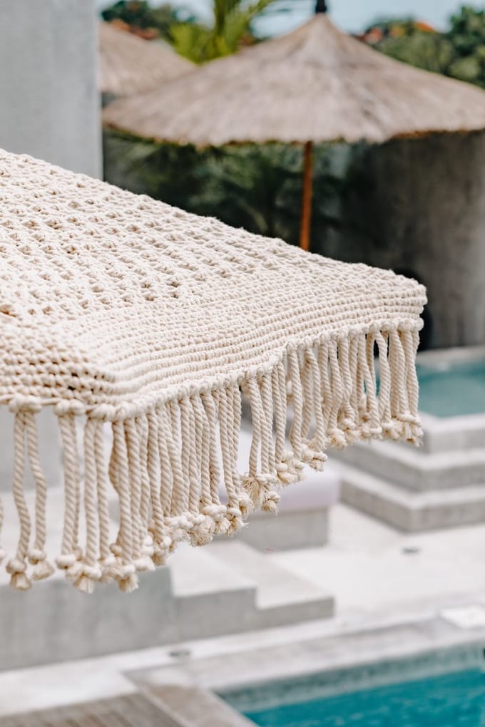 Handgeknoopte parasol fringe - créme - 250 cm