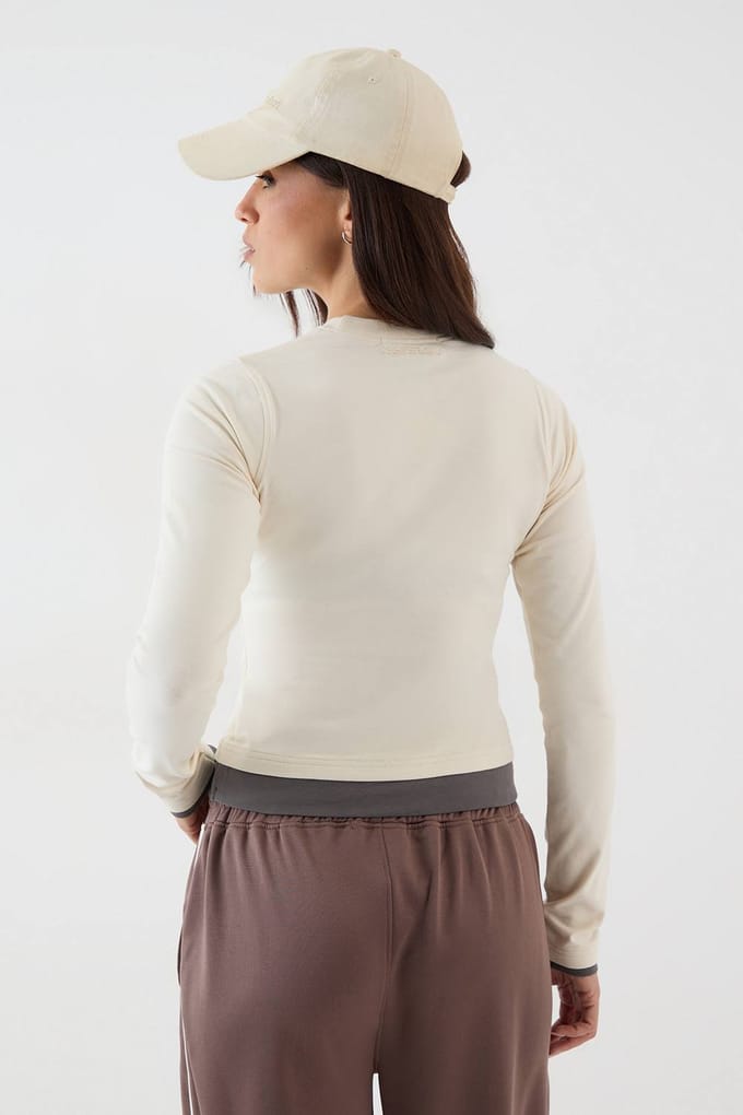 Dames DSGN Studio Contrast Lange Mouwen Top | Stone | Maat: Small