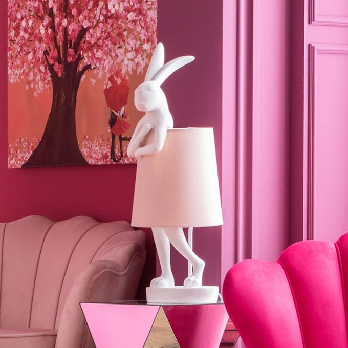KARE Animal Rabbit tafellamp, wit/roze, 68 cm, E14