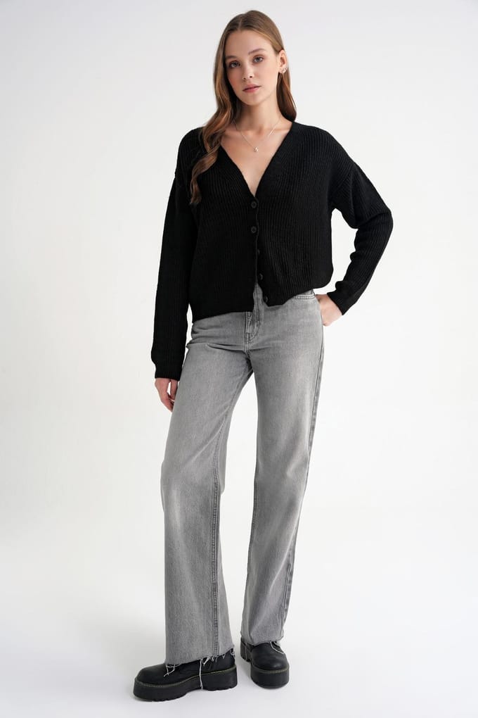 Textuur V-Hals Knop Cardigan