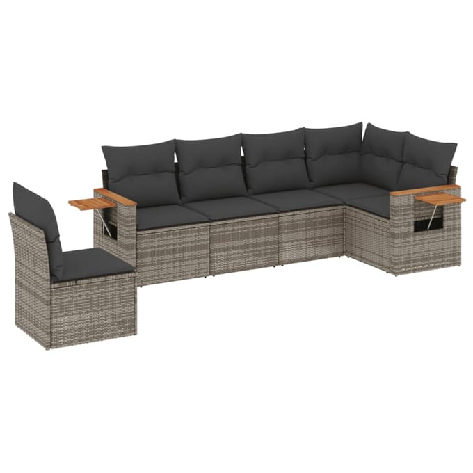 vidaXL - 6-delige - Loungeset - met - kussens - poly - rattan - grijs