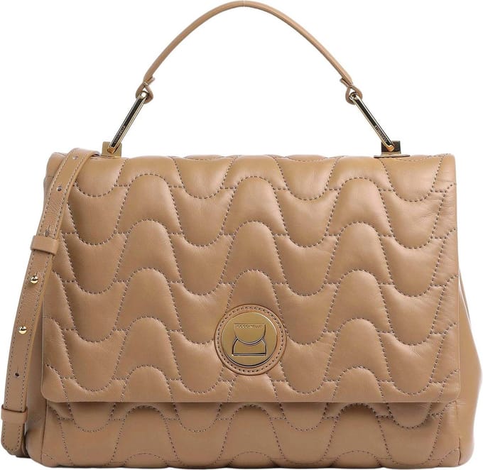 COCCINELLE Leren Handtas Schoudertas Liya Matelasse Handbag Toasted Beige