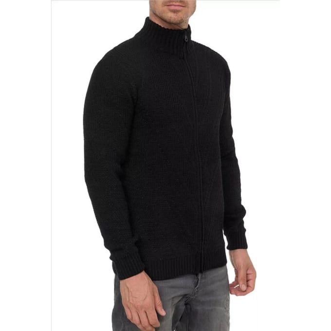 Rusty Neal - Heren Vest Kabel - Zwart - Gebreid - Italianstyle