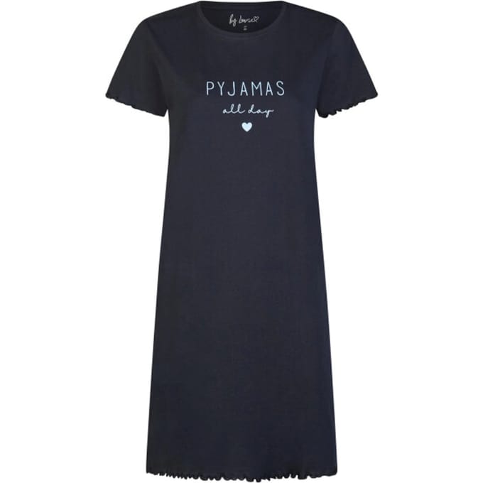 By Louise Dames Lang Nachthemd Korte Mouwen Donkerblauw - Maat S