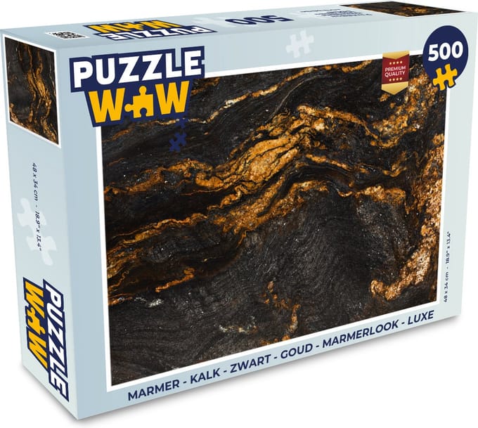 Puzzel Marmer - Kalk - Zwart - Goud - Marmerlook - Luxe - Legpuzzel - Puzzel 500 stukjes