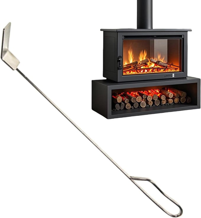 Asschraper Houtskool - As hark - Vuurkorf reinigen - Roestvrijstaal ontwerp - 47 cm lengte - Zilver