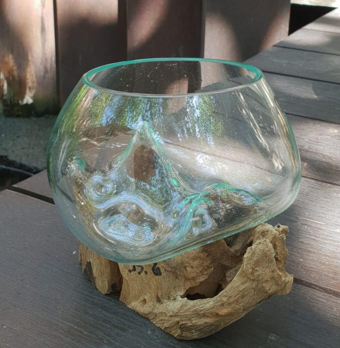 Enkele houder van Gesmolten Glas op Hout