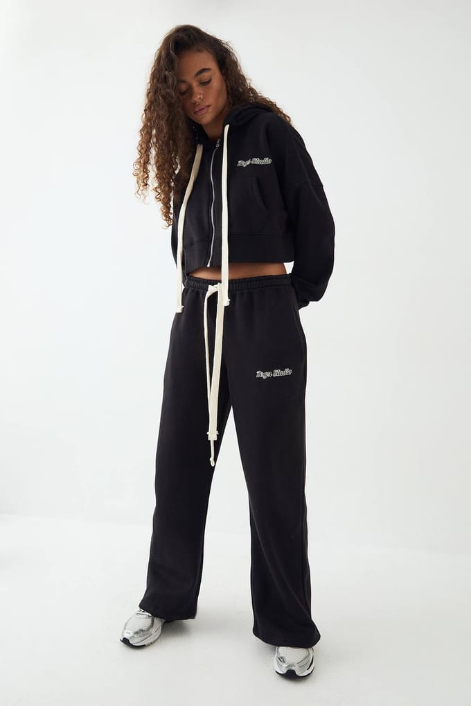 Dames DSGN Studio Contrast Trekkoord Rechte Pijp Jogger | Zwart | Maat: Small