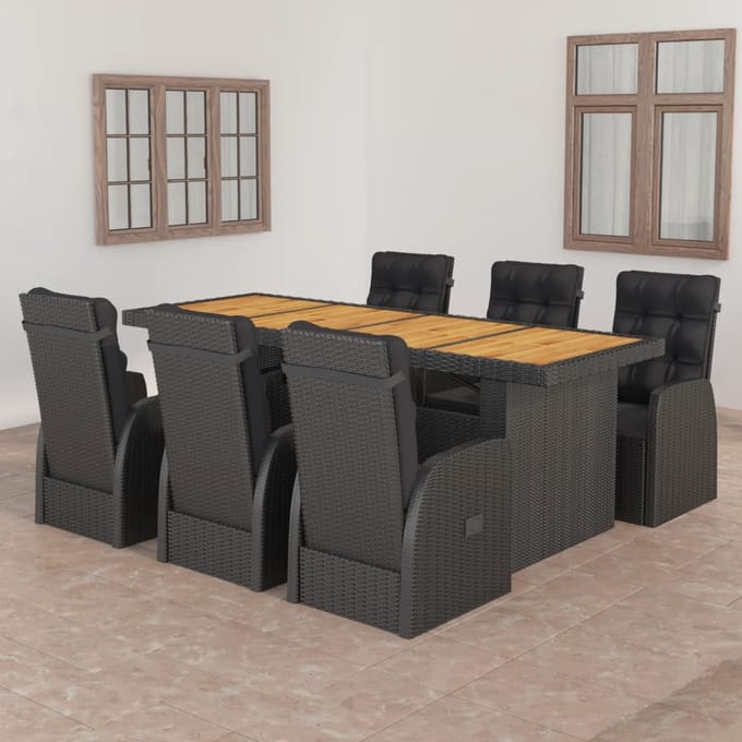 vidaXL - 7-delige - Tuinset - met - kussens - poly - rattan - zwart