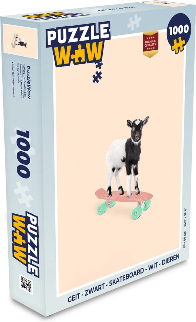 Puzzel Geit - Zwart - Skateboard - Wit - Dieren - Legpuzzel - Puzzel 1000 stukjes volwassenen