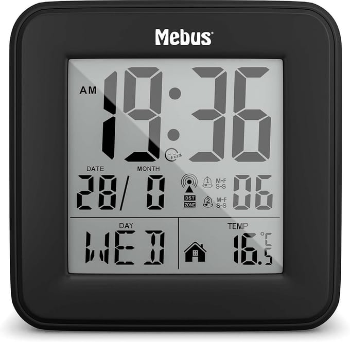 Digitale Wekker met Snooze, Kalender en Binnenthermometer - Automatische Tijdinstelling