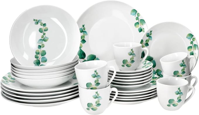 TIM® Serviesset 30 Delig - 6 Persoons - Compleet Servies - Wit - 26cm x 26cm x 4cm