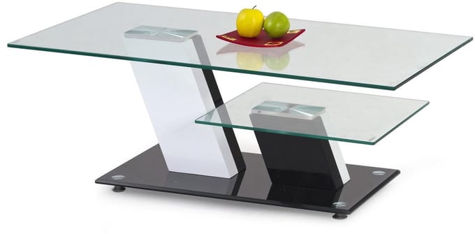 Glazen salontafel Savana 110 cm breed wit met zwart
