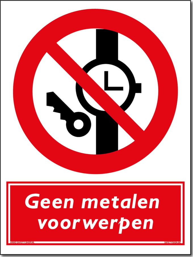 Geen metalen voorwerpen bord - Forex - 30 x 40 cm