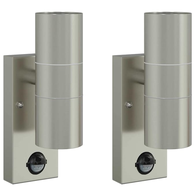 vidaXL Buiten Wandlamp 2 st Zilver 7 x 10 x 22 cm RVS en Glas