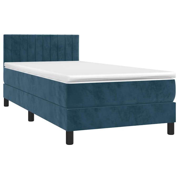 vidaXL - Boxspring - met - matras - en - LED - fluweel - donkerblauw - 90x190 - cm