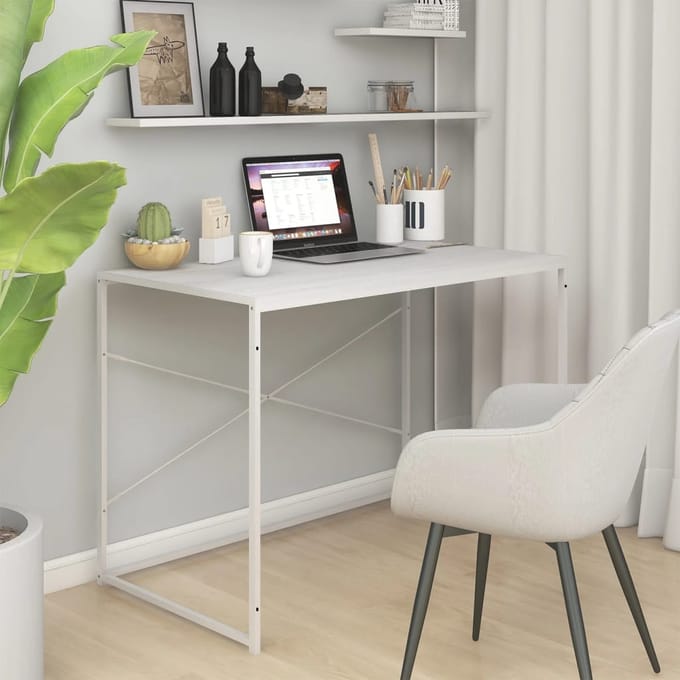 vidaXL - Computerbureau - 110x60x70 - cm - bewerkt - hout - wit