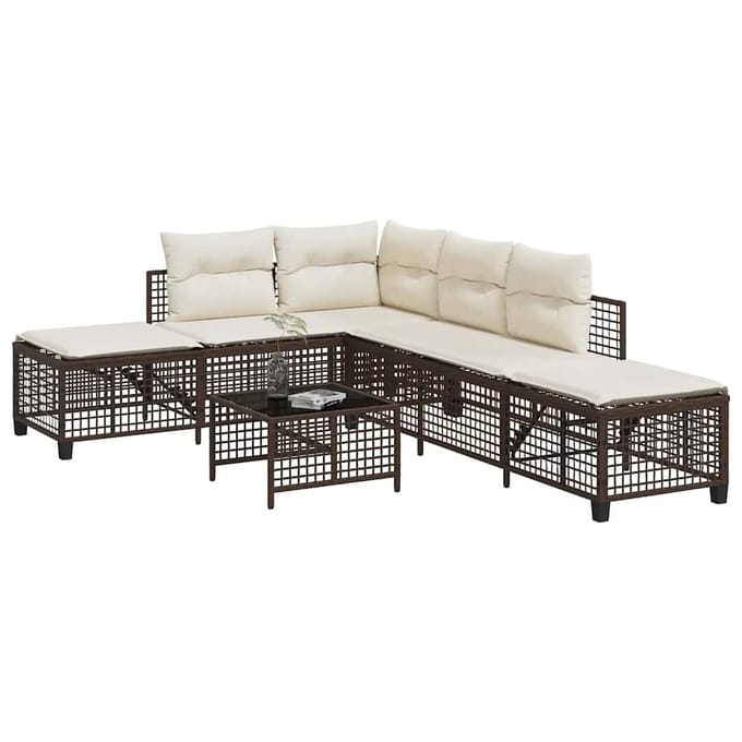 vidaXL - 3-delige - Loungeset - met - kussens - poly - rattan - bruin