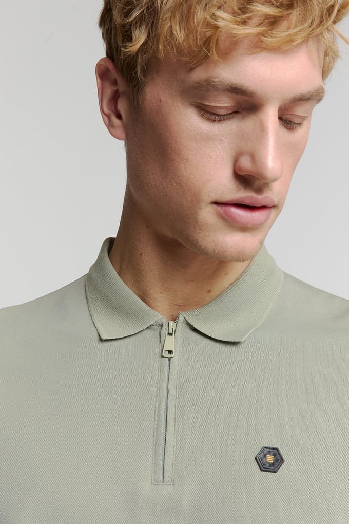 T-shirt No Excess Half Zip Poloshirt Piqué Groen