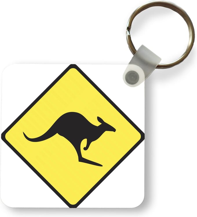 Sleutelhanger - Uitdeelcadeautjes - Kangoeroe - Waarschuwingsbord - Wit - Plastic