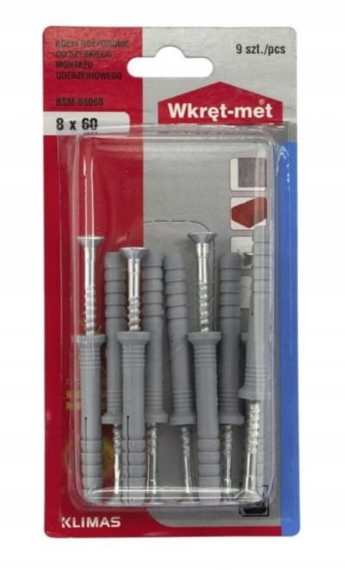 Wkręt-met - Universele Pluggen - 8x60mm - 9 Stuks - Polipropyleen/Staal