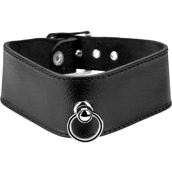 Rimba - Lederen Collar Met Kleine Ring - Breedte 4 cm