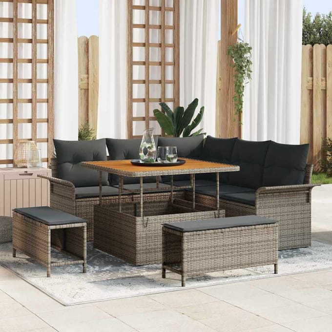 vidaXL - Tuinbank - Set - 8 - st - 7-Aantal - zitplaatsen - Grijs