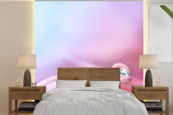 Behang - Fotobehang Waterdruppel op een gerbera blad - Breedte 280 cm x hoogte 280 cm