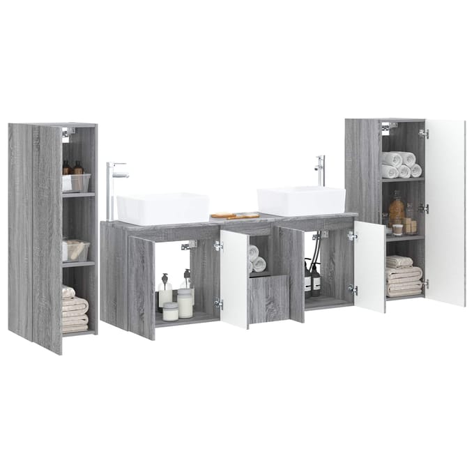 vidaXL - Badkamerkast - set - 5 - st - Grijs - Sonoma - 136 - x - 35 - x - 80 - cm