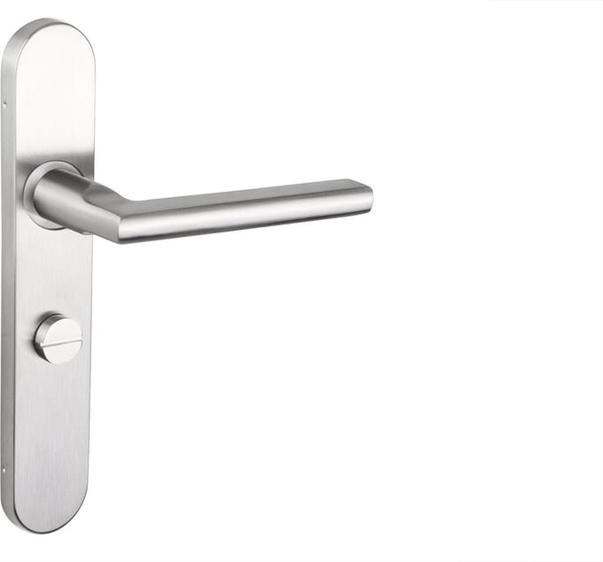 Lavuzo deurkruk Teramo RVS met afgerond schild WC63/8 badkamersluiting | Per set | Deurklink met schild