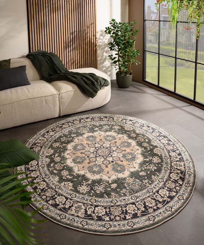 Rond vintage buitenkleed - Valenca Nova donkergroen 200
