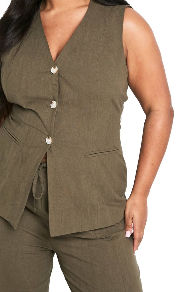 boohoo Dames Plus Halter Textured Linen Look Hesje | Kaki | Maat: 44
