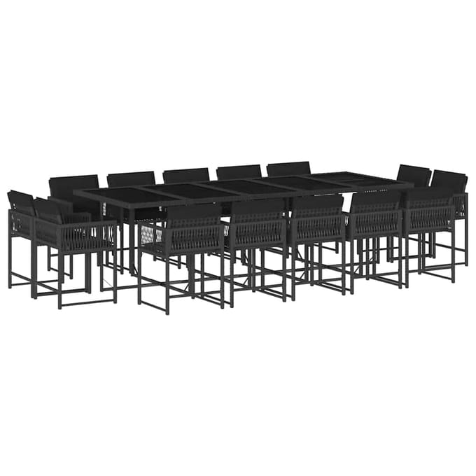vidaXL - 15-delige - Tuinset - met - kussens - poly - rattan - zwart