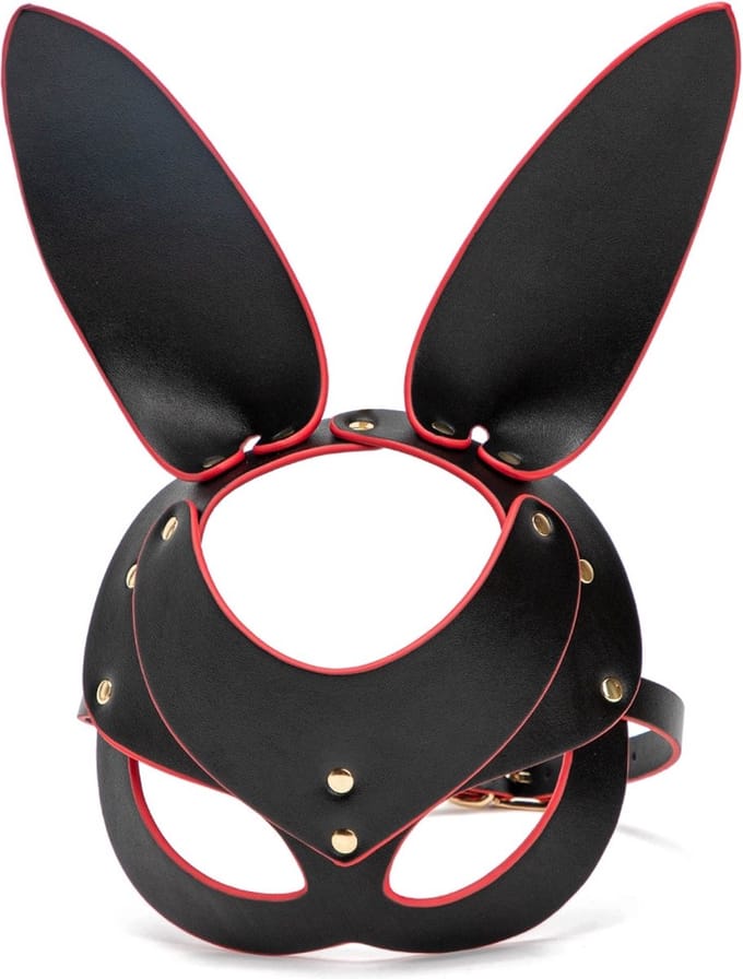 PU leren BDSM konijnorenmasker - zwart/rood