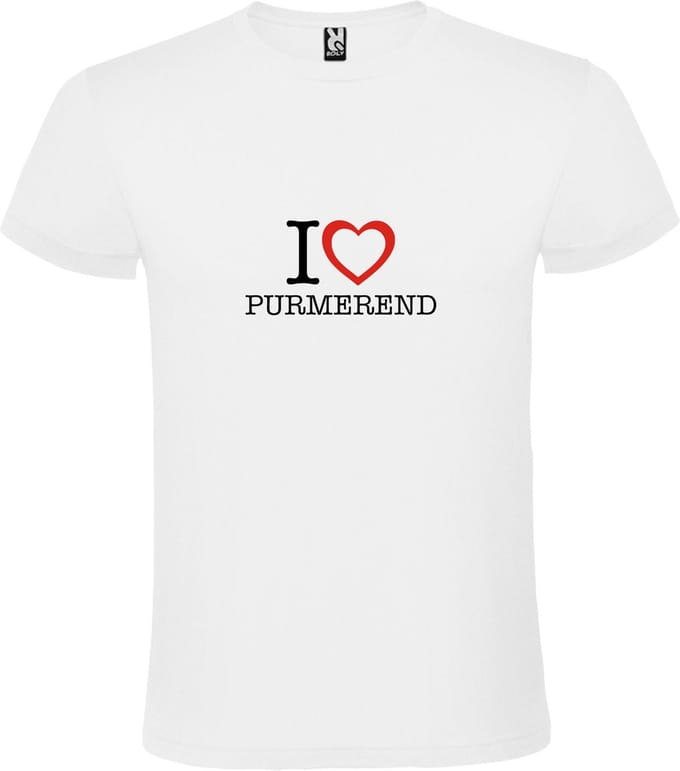 Wit T shirt met print van 'I love Purmerend' print Zwart / Rood size M