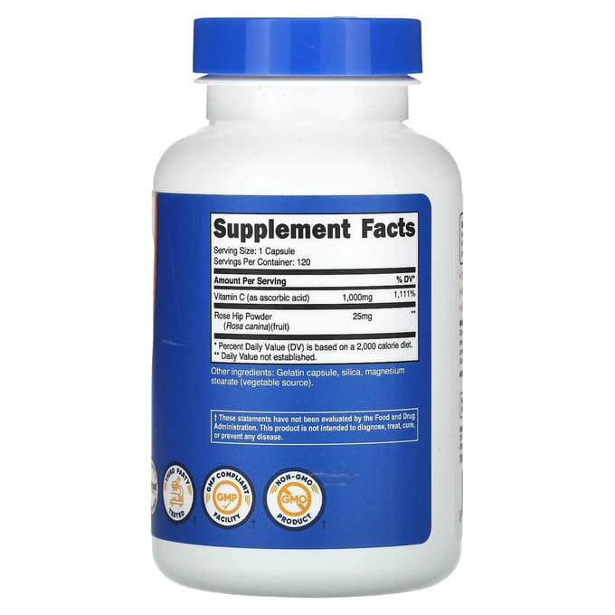 Nutricost, vitamine C, rozenbottel, 120 capsules