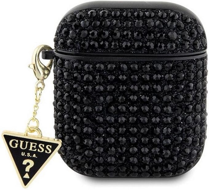 Guess Rhinestones Triangle Logo Airpods Case - Apple Airpods 1 & 2 - Zwart
