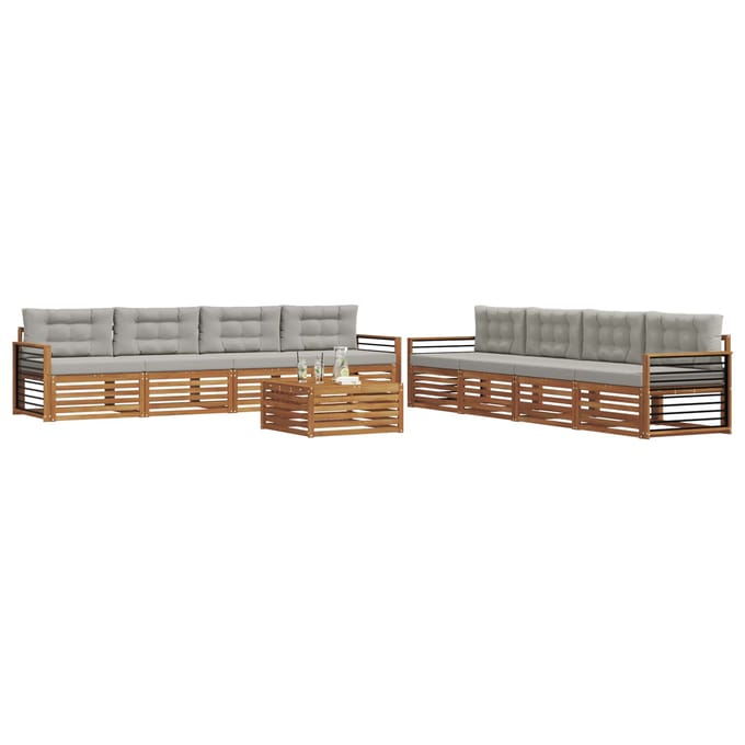vidaXL - Buiten - bank - set - 9 - st - Naturel - en - lichtgrijs