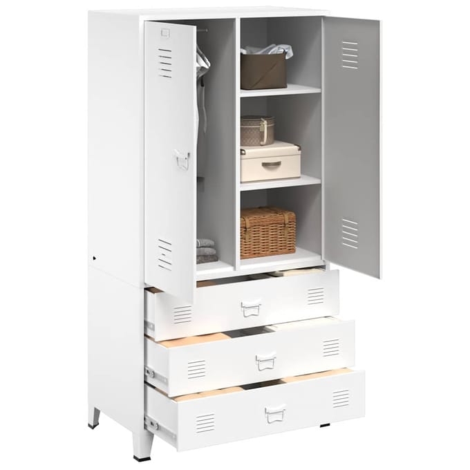 vidaXL - Kledingkast - industrieel - 90x50x180 - cm - metaal - wit